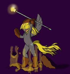 Size: 900x947 | Tagged: safe, artist:trueblue02, derpy hooves, pegasus, pony, g4, female, magic, mare, muffin, paper bag, paper bag wizard, solo, staff