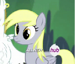 Size: 304x261 | Tagged: safe, screencap, bulk biceps, derpy hooves, pegasus, pony, g4, rainbow falls, season 4, animated, cropped, cute, derpabetes, female, female focus, frown, gasp, hub logo, hubble, mare, open mouth, solo focus, wide eyes