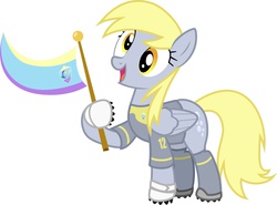 Size: 1487x1100 | Tagged: safe, derpy hooves, pegasus, pony, g4, rainbow falls, /mlp/, clothes, derpy's flag, female, flag, football, gloves, jersey, mare, safest hooves, short-sleeved goalkeeper jersey, simple background, solo, vector, white background