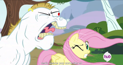 Size: 1152x608 | Tagged: safe, screencap, bulk biceps, fluttershy, g4, rainbow falls, meme, youtube caption