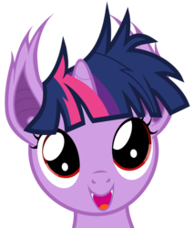 Size: 5100x6000 | Tagged: safe, artist:magister39, twilight sparkle, bat pony, pony, bats!, g4, absurd resolution, bat ponified, cute, fangs, female, filly, filly twilight sparkle, head tilt, looking at you, open mouth, race swap, simple background, smiling, solo, transparent background, twiabetes, twibat, vector, young, younger