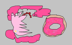 Size: 843x533 | Tagged: safe, artist:ilikepronyz, pinkie pie, g4, 1000 hours in ms paint, donut, female, ms paint, palindrome get, solo, stylistic suck, wat