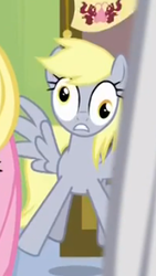 Size: 220x391 | Tagged: safe, screencap, derpy hooves, pegasus, pony, g4, rainbow falls, female, flag, mare, shocked, surprised