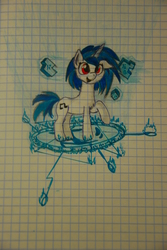 Size: 2592x3872 | Tagged: safe, artist:scratchie, dj pon-3, vinyl scratch, pony, unicorn, g4, draw, female, graph paper, happy, magic, magic circle, runes, solo, traditional art