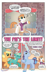 Size: 896x1384 | Tagged: safe, artist:carla speed mcneil, idw, applejack, daily revision, gaffer tape, hammy delivery, jumbo don, earth pony, pegasus, pony, unicorn, friends forever #1, g4, my little pony: friends forever, spoiler:comic, background character, background pony, bowtie, competition, earpiece, female, generic pony, ham, ham pony, idw advertisement, male, mare, meat, microphone, preview, running, stallion, television, tv show, unshorn fetlocks
