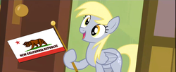 Size: 1920x785 | Tagged: safe, derpy hooves, pegasus, pony, g4, my little pony: friendship is magic, rainbow falls, derpy's flag, exploitable meme, fallout, fallout: new vegas, female, mare, meme, ncr, new california republic, solo