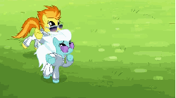Size: 576x324 | Tagged: safe, screencap, fleetfoot, spitfire, pegasus, pony, g4, rainbow falls, animated, cute, cutefire, female, folded wings, hoof hold, hub logo, hubble, male, mare, open mouth, the hub, warmup suit, wings