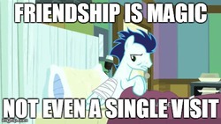 Size: 480x270 | Tagged: safe, soarin', pegasus, pony, g4, rainbow falls, abandoned, alone, hospital, image macro, lonely soarin', male, meme, sad, solo, stallion