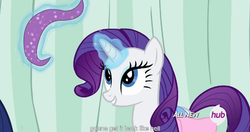 Size: 1152x607 | Tagged: safe, screencap, rarity, g4, rainbow falls, female, hub logo, magic, meme, solo, youtube caption