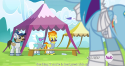 Size: 1152x606 | Tagged: safe, screencap, fleetfoot, rainbow dash, spitfire, tight ship, g4, rainbow falls, meme, warmup suit, youtube caption