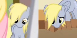 Size: 300x150 | Tagged: safe, screencap, derpy hooves, pegasus, pony, g4, rainbow falls, the last roundup, comparison, female, looking down, mare, snout