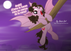 Size: 1236x894 | Tagged: safe, artist:shinta-girl, oc, oc only, oc:shinta pony, bat pony, pony, solo, spanish, translated in the comments