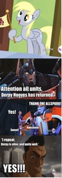 Size: 339x960 | Tagged: safe, derpy hooves, pegasus, pony, g4, rainbow falls, agent fowler, beast hunters, comic, crossover, female, jack darby, mare, meme, miko nakadai, raf, ratchet, the grey one's glorious return, transformers, transformers prime, ultra magnus