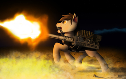 Size: 2560x1600 | Tagged: safe, artist:dadio46, oc, oc only, pony, fallout equestria, cannon, gun, night, solo, weapon