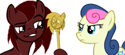 Size: 1050x468 | Tagged: safe, bon bon, sweetie drops, oc, g4, angry, asksteelsoul, bandwagon, smugdash, twilight scepter