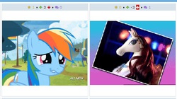 Size: 516x289 | Tagged: safe, rainbow dash, derpibooru, g4, exploitable meme, juxtaposition, juxtaposition win, meme, meta