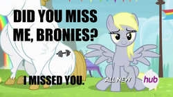 Size: 869x489 | Tagged: safe, bulk biceps, derpy hooves, pegasus, pony, g4, bedroom eyes, bronybait, female, image macro, looking at you, mare, the grey one's glorious return, welcome back derpy