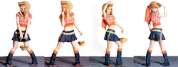 Size: 1652x622 | Tagged: safe, artist:cherrysteam, applejack, human, g4, basket, belly button, clothes, cosplay, irl, irl human, leg warmers, midriff, photo, skirt