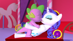 Size: 640x360 | Tagged: safe, rarity, spike, dragon, pony, unicorn, g4, 3d, eyes closed, female, french kiss, gmod, kissing, making out, male, mare, ship:sparity, shipping, straight