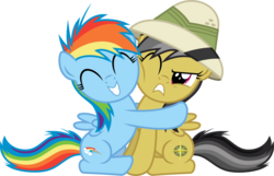 Size: 1467x945 | Tagged: safe, artist:jeatz-axl, daring do, rainbow dash, g4, .svg available, cute, dashabetes, filly, hug, simple background, svg, transparent background, vector