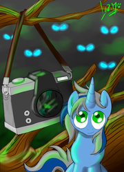 Size: 850x1180 | Tagged: safe, artist:chocolatechilla, changeling, pony, unicorn, camera