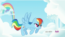 Size: 850x478 | Tagged: safe, rainbow dash, g4, female, hub logo, opening, solo