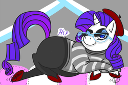 Size: 900x600 | Tagged: safe, artist:yurihooves, rarity, g4, beatnik rarity, beret, clothes, female, glasses, hat, solo