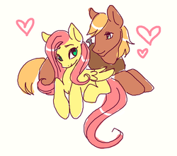 Size: 1152x1020 | Tagged: safe, artist:queerly, big macintosh, fluttershy, earth pony, pony, g4, colored, duo, male, ship:fluttermac, shipping, sketch, stallion, straight