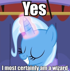 Size: 556x559 | Tagged: safe, screencap, trixie, pony, unicorn, boast busters, g4, are you a wizard, captain obvious, female, image macro, mare, meme, reaction image, solo, subverted meme, wizard