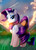 Size: 2400x3300 | Tagged: safe, artist:skyart301, rarity, pony, unicorn, g4, butt, cloud, cloudy, covering, curly hair, cutie mark, dock, eyebrows, eyelashes, eyeshadow, female, grass, horn, looking back, makeup, plot, purple hair, sky, smiling, solo, sunset, tail covering, tree