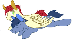 Size: 900x496 | Tagged: safe, artist:cottonsulk, blues, care package, noteworthy, special delivery, earth pony, pegasus, pony, g4, careworthy, gay, hug, male, shipping, simple background, stallion, white background, winghug