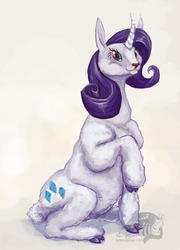 Size: 2281x3162 | Tagged: safe, artist:substantiallyuseless, rarity, alpaca, g4, alpacafied, female, raised hoof, sitting, solo, species swap