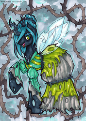 Size: 636x900 | Tagged: source needed, safe, artist:php174, queen chrysalis, changeling, changeling queen, g4, clothes, dress, female, solo, traditional art