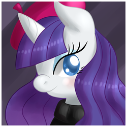 Size: 1280x1280 | Tagged: safe, artist:inumocchi, rarity, g4, beatnik rarity, beret, clothes, female, hat, portrait, solo