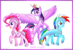 Size: 5912x4017 | Tagged: safe, artist:haltie, pinkie pie, rainbow dash, twilight sparkle, alicorn, pony, g4, absurd resolution, armor, female, mare, twilight sparkle (alicorn)