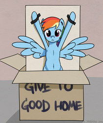 Size: 640x761 | Tagged: safe, artist:el-yeguero, rainbow dash, fanfic:cupcakes, fanfic:my little dashie, g4, bondage, confused, crossover, female, solo, wat