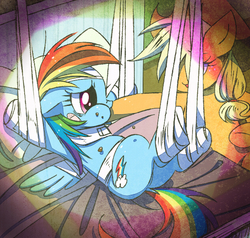 Size: 631x600 | Tagged: safe, artist:nmnkgskds, applejack, rainbow dash, g4, rainbow falls, feederjack, feignbow dash, force feeding, hoof in mouth, hoofjack, pixiv, puffy cheeks, scene interpretation