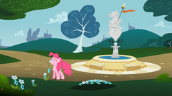 Size: 1054x592 | Tagged: safe, screencap, pinkie pie, feeling pinkie keen, g4, flower, fountain