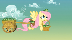 Size: 1054x592 | Tagged: safe, screencap, fluttershy, frog, feeling pinkie keen, g4, cart