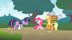 Size: 1054x592 | Tagged: safe, screencap, applejack, pinkie pie, twilight sparkle, feeling pinkie keen, g4, injured