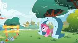 Size: 1054x592 | Tagged: safe, screencap, pinkie pie, feeling pinkie keen, g4, female, hiding, solo