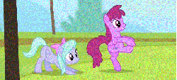 Size: 566x257 | Tagged: safe, screencap, bulk biceps, flitter, juicy fruit, rainbow dash, twilight sparkle, alicorn, pegasus, pony, g4, rainbow falls, animated, bipedal, blank flank, eyes on the prize, female, looking at butt, mare, not berry punch, stretching, twilight sparkle (alicorn)