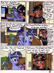 Size: 1366x1819 | Tagged: safe, artist:newyorkx3, spike, twilight sparkle, oc, oc:tommy, alicorn, human, pony, comic:twilight and the big city, g4, comic, female, mare, non-mlp oc, self insert, traditional art, twilight sparkle (alicorn)