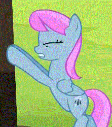 Size: 447x504 | Tagged: safe, screencap, empathy (character), sudden shower, pegasus, pony, g4, rainbow falls, animated, background pony, cropped, female, gritted teeth, invisible stallion, mare, out of context, pushing, solo, stretching