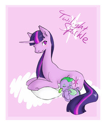 Size: 1000x1200 | Tagged: safe, artist:dropsofstardust, spike, twilight sparkle, g4, cute, duo, mama twilight, sleeping