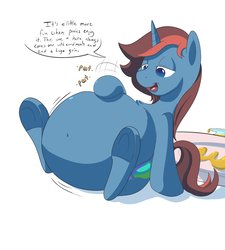 Size: 1800x2000 | Tagged: safe, artist:anonopony, oc, oc only, oc:anonopony, pony, unicorn, belly, belly button, bellyrubs, big belly, dialogue, fat, fat fetish, fetish, gentle pred, male, non-fatal vore, safe vore, soft vore, solo, talking to viewer, underhoof, vore, willing prey, willing vore