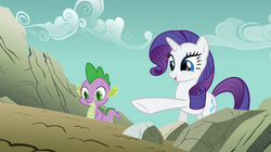 Size: 1054x592 | Tagged: safe, screencap, rarity, spike, a dog and pony show, g4