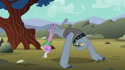 Size: 1054x592 | Tagged: safe, screencap, fido, spike, diamond dog, a dog and pony show, g4, my little pony: friendship is magic