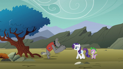 Size: 1054x592 | Tagged: safe, screencap, rarity, rover, spike, diamond dog, a dog and pony show, g4