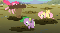 Size: 1054x592 | Tagged: safe, screencap, fluttershy, pinkie pie, spike, a dog and pony show, g4